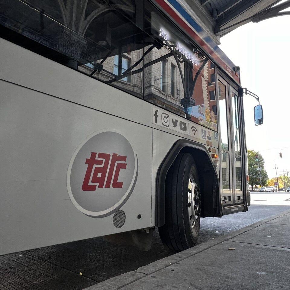 TARC bus pulls out of stop on Broadway